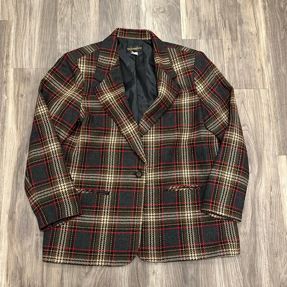 🧥 Vintage Requirements Plaid Blazer Jacket Plus Size 18 Academia
